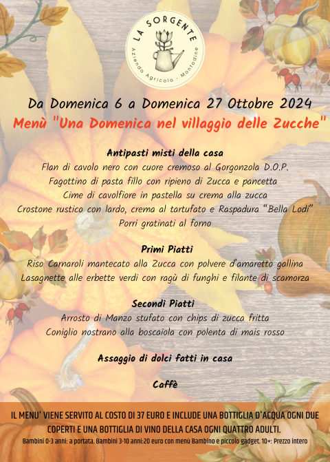 Domenica 6,13,20 e 27 Ottobre: Il grande menù della Domenica! - Agriturismo "La Sorgente" (CR)