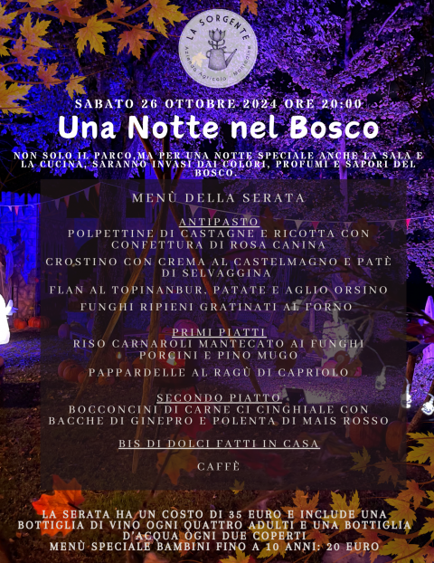 Sabato 26 Ottobre: cena a tema. Una notte nel bosco. - Agriturismo "La Sorgente" (CR)