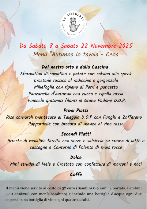 Menù di Novembre-Cena - Agriturismo "La Sorgente" (CR)