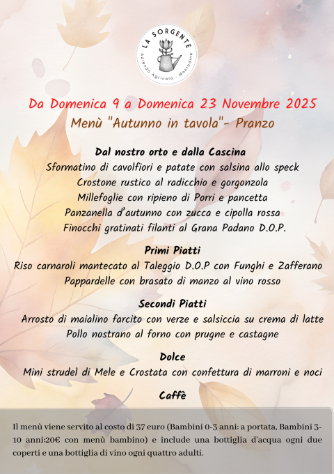 Menù di Novembre-Pranzo - Agriturismo "La Sorgente" (CR)